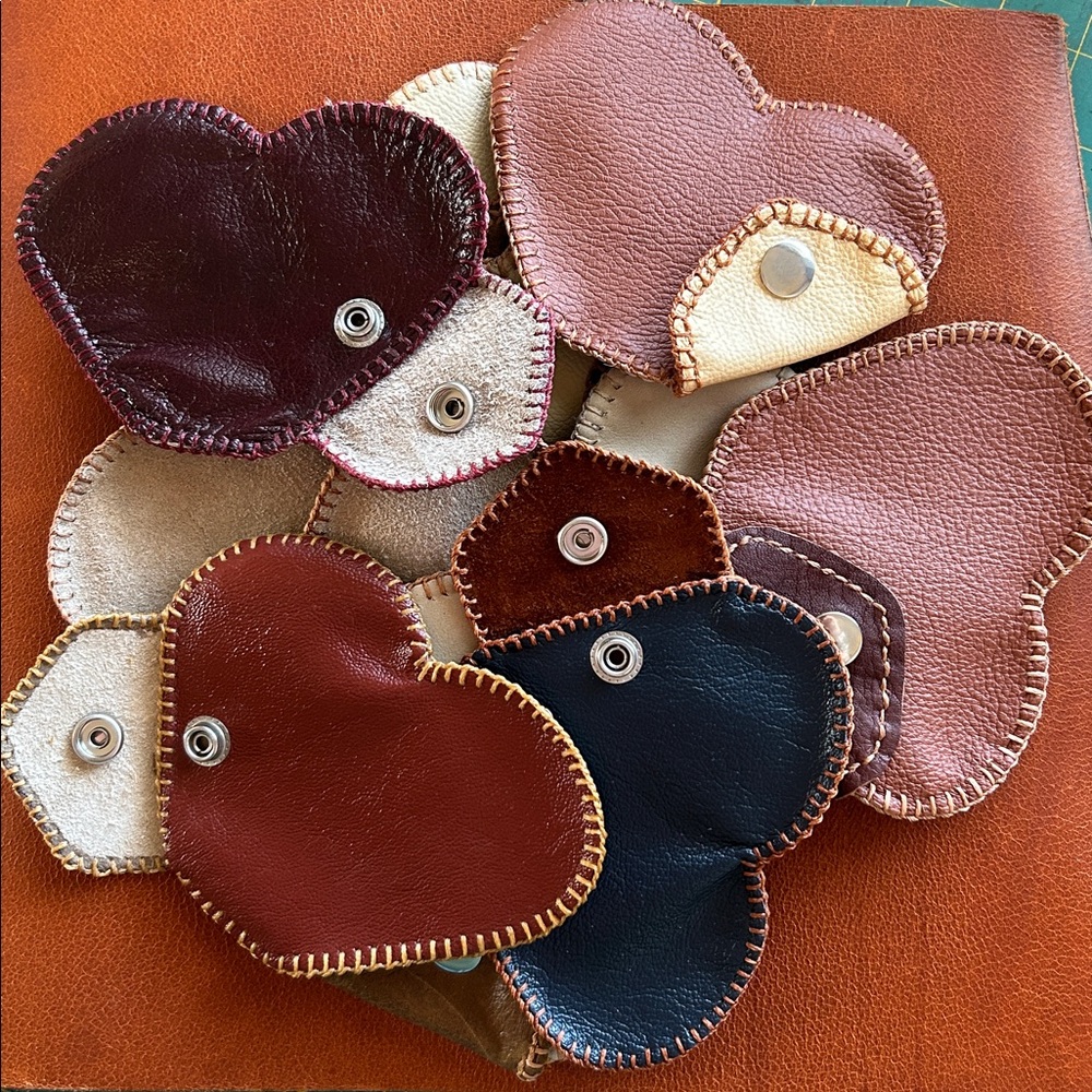 Handmade Heart-Shaped Leather Coin Pouches